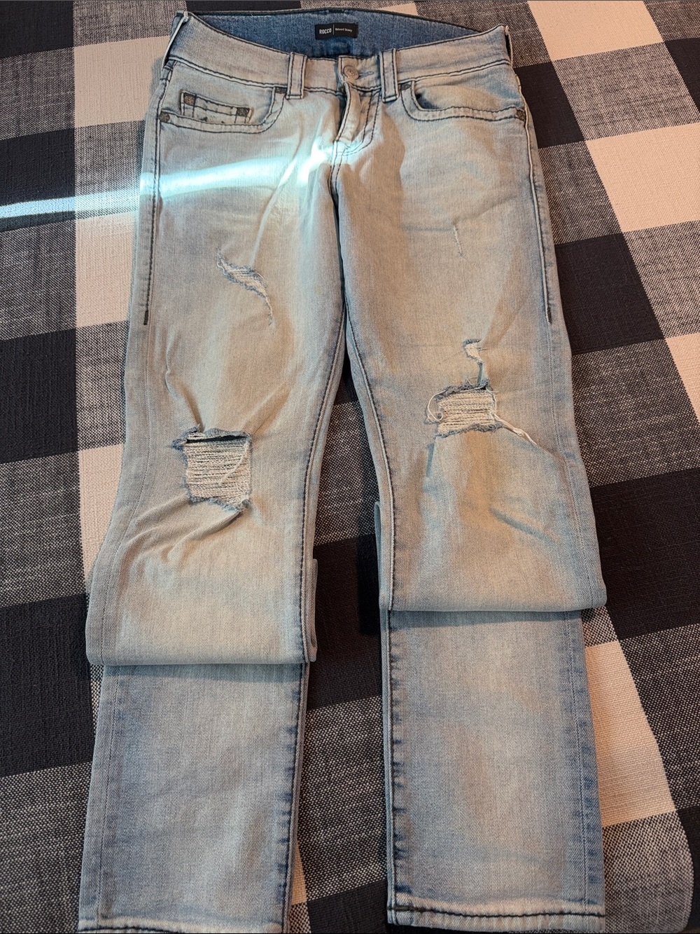True Religion Rocco relaxed skinnyWashed Light Blue Ripped Jeans